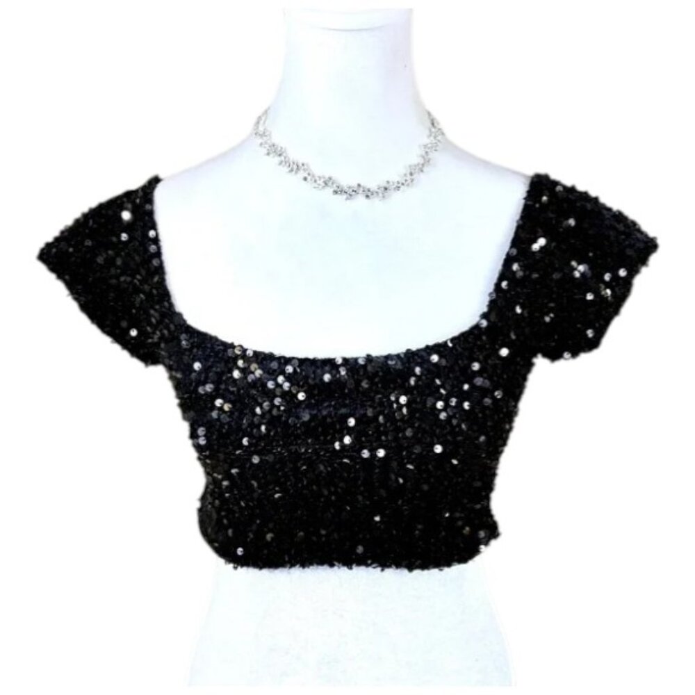 Olivaceous Sequin CropTop Black Party NWT (S)